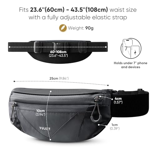 VULKIT Casual Lightweight Fanny Pack for Women & Men, Outdoor Belt Bag to Free Your Hands, Nylon Waterproof Waist Bag with Adjustable Elastic Band, Small Slim Fit Fashion Waist Pack, Grey - color: Grey