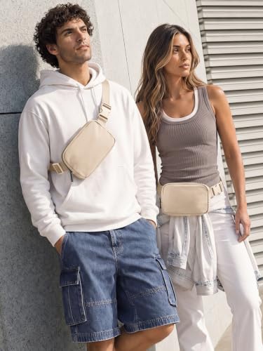 ODODOS Unisex Mini Belt Bag with Adjustable Strap Small Fanny Pack for Workout Running Traveling Hiking, Irish Cream - color: Irish Cream