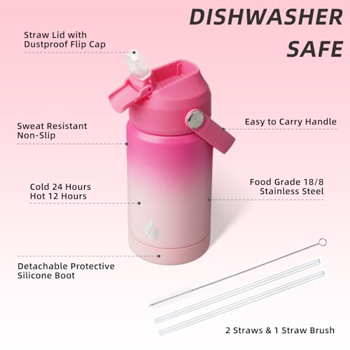 BJPKPK 12oz Insulated Water Bottle, Stainless Steel Bottle with Straw Lid - color: Cherry, size: 12 Ounces