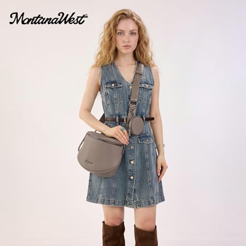 Montana West Crossbody Bag for Women, Vegan Leather Bum Bag with Coin Purse - color: Taupe