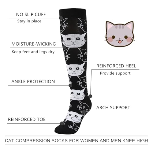 Junely Compression Socks for Women Knee High Stockings Funny Cute - color: A06black Cat