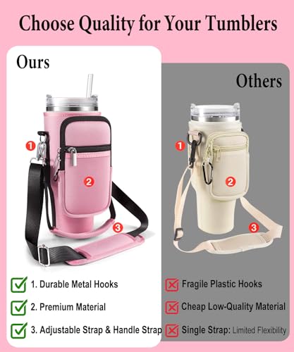 Water Bottle Carrier Bag for Stanley Cup 40 oz with Phone & Storage Pockets - color: Pink