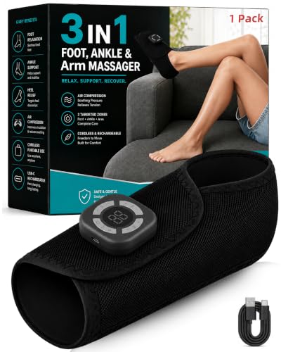 Cordless Air Compression Foot & Ankle Massager with Heat & Vibration,1 Pack - color: Black-1pc