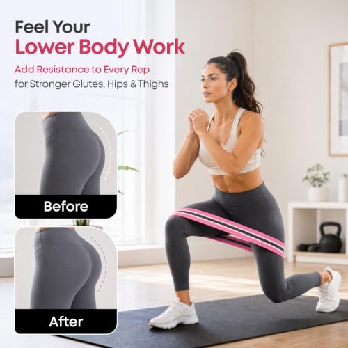 Fabric Resistance Bands for Working Out - Pack of 3 Non-Slip Booty Bands for Legs, Glutes & Butt - Light Medium Heavy Hip Circle Bands for Women and Men - Squats, Hip Thrusts, Glute Training