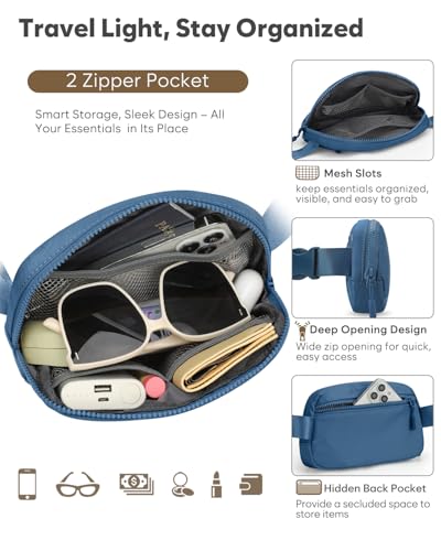 Pritent Fanny Packs for Women Crossbody Belt Bag With Zipper Back Pocket - color: Navy Blue, size: Small