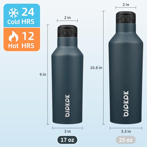 BJPKPK 17oz Insulated Thermal Water Bottle, Straw & Handle, Stainless Steel - color: Navy Blue, size: 17 Ounces