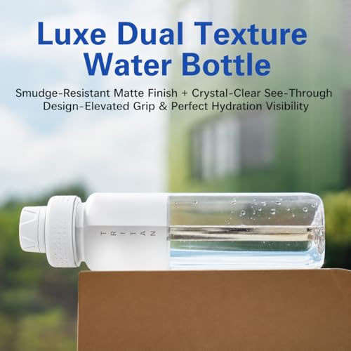 OLDLEY 32oz Water Bottle with Handle, BPA-Free Tritan Reusable Sports Water Bottle with Leak-Proof Dust Lid, Wide Mouth, Cup Holder Friendly, Half Frosted Clear Bottle for Gym,Travel, Work,Pure White - color: Pure White