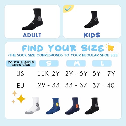 BRISIRA Coolmax Bamboo Viscose Kids Compression Socks for Youth Boys Girls - color: Black-3pack, size: Small