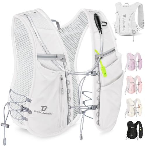 BECOJADDE 5L Running Vest for Women, Hydration Backpack Lightweight & Breathable for Trail Running, Marathon, Hiking, Cycling - color: White