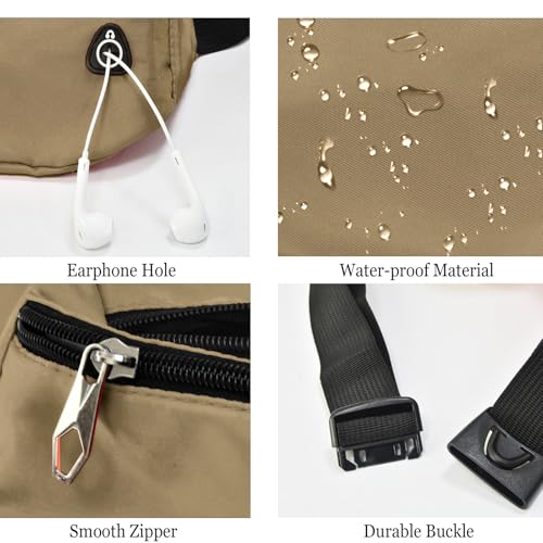 Fanny Pack for Women Men,Crossbody Water Resistant Sports Waist Bag Pack - color: 1pack-khaki
