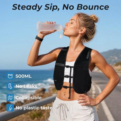 Running Vest for Women & Men with 500ML Soft Flask | Hydration Vest - color: Black, size: XS/S (1 Soft Flask)