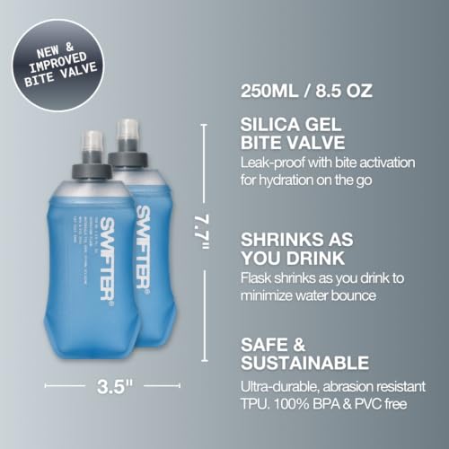 SWIFTER 2x Soft Flask 250ml | Running, Hiking, Cycling Hydration Flask | Collapsible, Leakproof, Reusable | Matt Finish, Sky Blue - size: 250ml (x2) (Standard Cap)