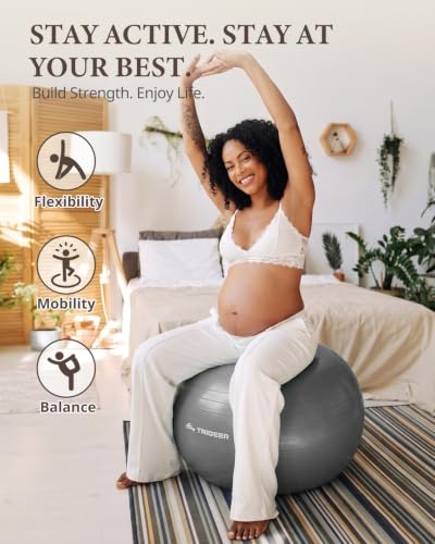 Trideer Yoga Ball for Exercise, Pregnancy, Active Sitting, 55/65/75cm - color: Silver gray, size: L(23-26ines/58-65cm)