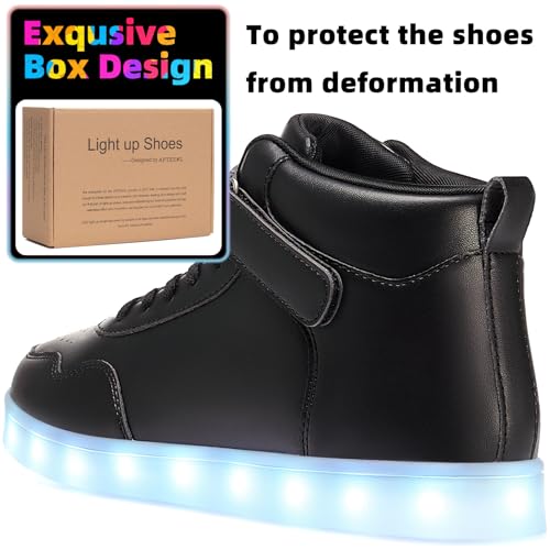 APTESOL Unisex Rechargeable LED Light Up Shoes Men Women High Top Sneakers - color: Black, size: 7 Women/5.5 Men