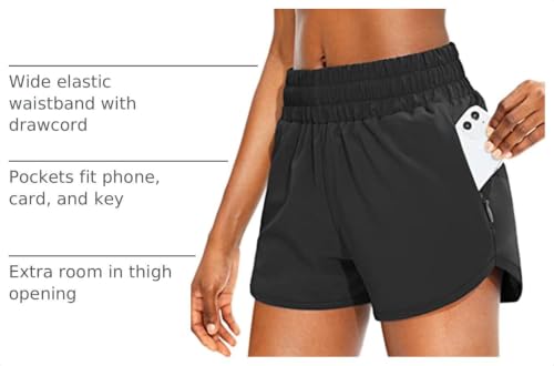 SANTINY Women's Athletic Running Shorts with Zipper Pockets - color: Black, size: Small