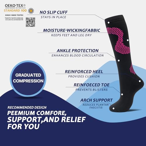 fenglaoda 8 Pairs Compression Socks for Men & Women 20-30 mmHg Knee High Nurse Pregnant Running Medical and Travel Athletic - color: 27-8 Pairs-02, size: Small-Medium