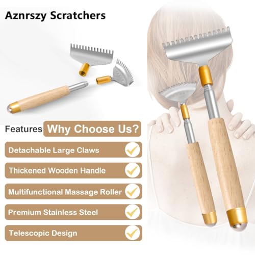 Back Scratcher with 2Pcs Detachable Claws & Massage Roller - color: Natural Wood-2pcs