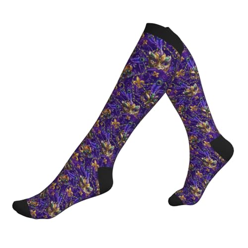 Compression Socks Knee High Support Socks Women Circulation Stockings for Athletic Running Cycling Flying - color: Mardi Gras