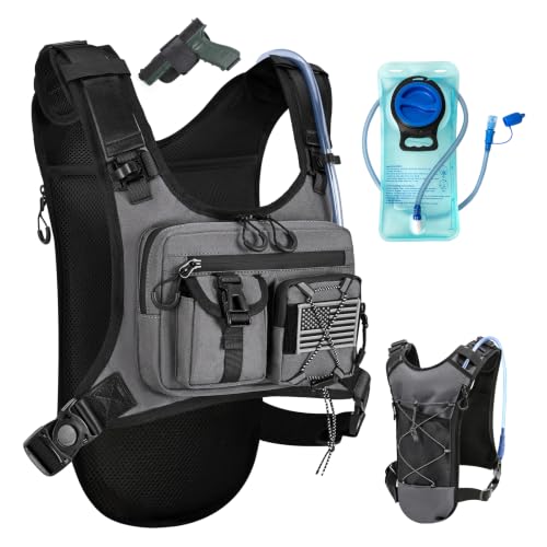 Criuage USA Patent Running Hydration Vest Backpack, Lightweight Chest Pack with 2.0L Water Bladder Bag Daypack for Hiking Running Cycling Race Marathon for Women Men - color: Grey-02