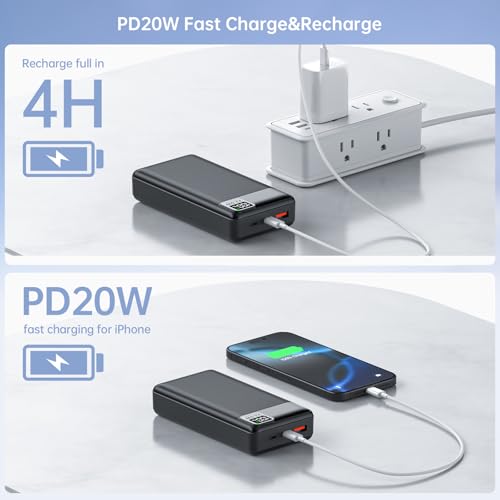 2PCS 5V 2A/3A 20000mAh Battery Pack PD20W Fast Charge Power Bank - color: Black, size: 20000mAh-2PCS
