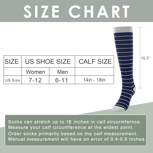 Junely Compression Socks for Women Knee High Striped Polka Dot Stockings - color: A8-navy