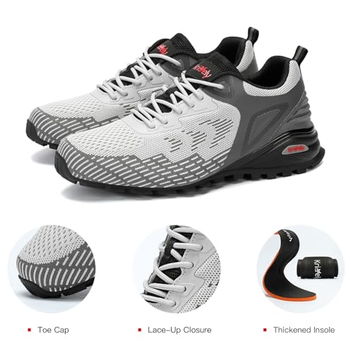Kricely Men's Trail Running Shoes Non Slip Hiking Trekking Tennis Shoes - color: Light Grey, size: 9.5 Wide