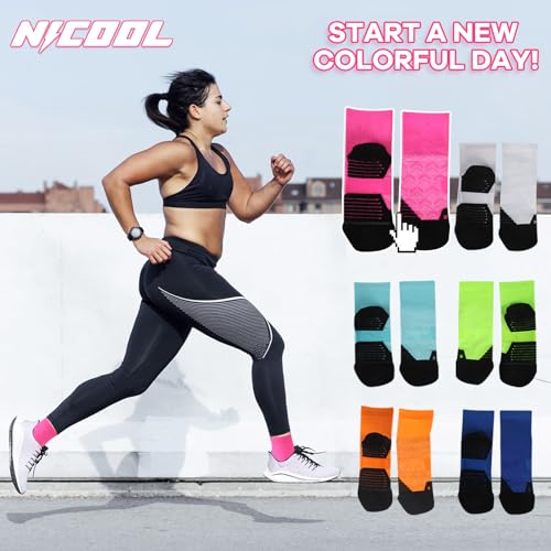 NIcool Cycling Socks For Men, 1/3 Pairs Bright Seamless Compression Running Crew Socks Youth Cushioned Tennis Quarter Socks - color: 3 Pairs Pink
