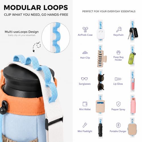 Water Bottle Holder with Strap Fits 16-24oz Bottle, Water Bottle Carrier with Earphone Bag, Hands-Free Crossbody Bottle Bag for Dog Walking, Travel, Hiking & Everyday Use - color: Blue