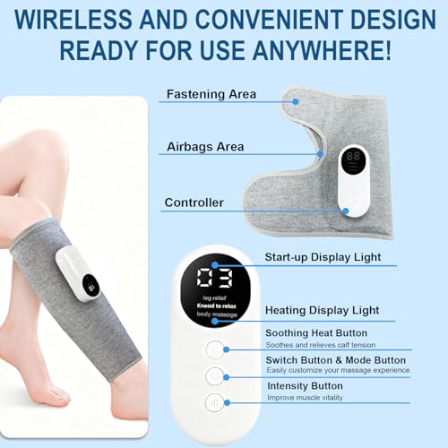 Leg Massager for Pain Relief and Circulation,Calf Air Compression Massager - color: Gray