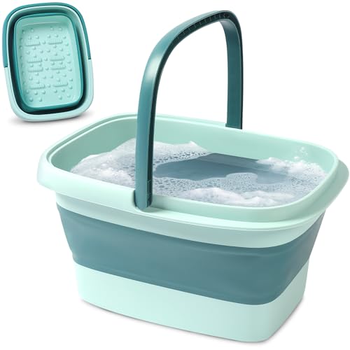 Collapsible Foot Soaking Tub Foldable Foot Bath Soak Tub Basin for Home Spa - color: Green & Blue