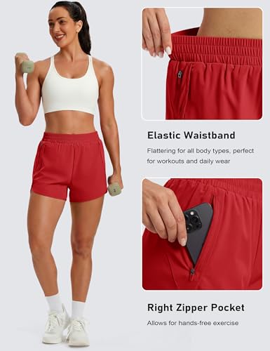 MAGCOMSEN Women's Running Athletic Shorts Zipper Pocket Quick Dry Liner - color: True Red, size: X-Small