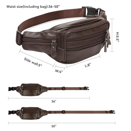 Brown Leather Fanny Pack for Men & Women,Fashionable Multi-Pockets Waist Belt Bag for Travel Sports Hiking Cycling Fishing Running - color: 810#brown