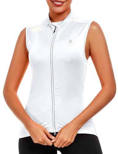 Little Donkey Andy Women's Breathable Cycling Vests full Zip Reflective Sleeveless Jerseys Running Biking Shirts 4 Pockets - color: White, size: X-Small