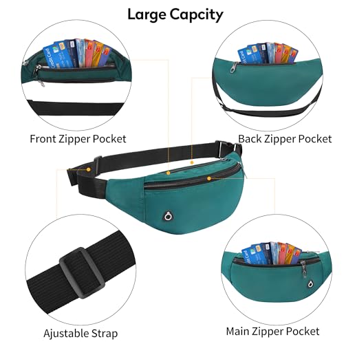 Viqueen Fashion Large Fanny Waist Pack Crossbody Belt Bag for Women and Men,Lightweight Bag with Zipper and Pockets for Running and Sports,Water Resistant,Hands Free Phone Carrying(Green) - color: Green-Lightweight