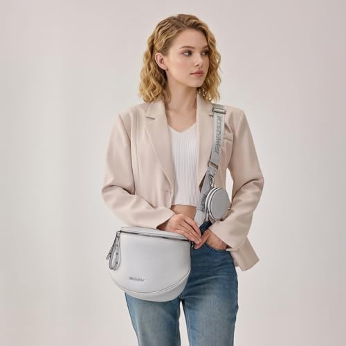 Montana West Crossbody Bag for Women, Vegan Leather Bum Bag with Coin Purse - color: Silver