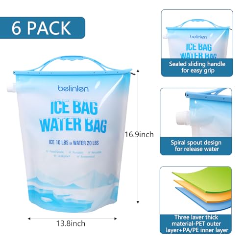 6 Pack Reusable Ice Bags for Cooler 5lb / 10lb Cooler Ice Cube Bag - size: 10lb/6Pack