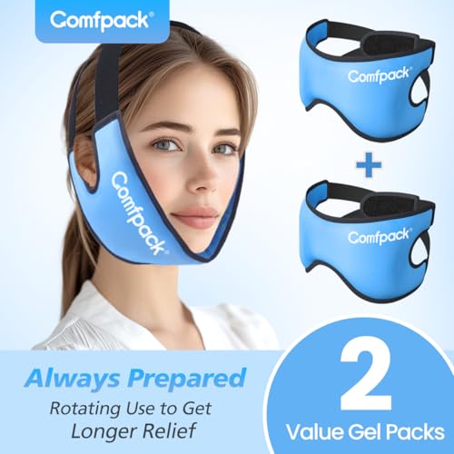 Comfpack Wisdom Teeth Ice Pack with Exposed Ear Design, 2PCS Large Face Ice Pack with Soft Plush for TMJ, Jaw Pain, Tonsillectomy, Oral Surgery, Face Swelling, Cosmetic Recovery - color: Blue 2pack