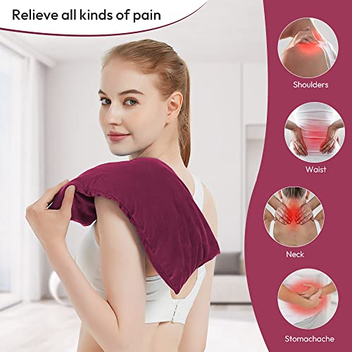 Microwavable Heating Pad with Washable Cover, 8 x 18 Microwave Heating Pad for Neck and Shoulders, Moist Heat Bean Bag Warm Compress for Knee, Joints, Wrist, Abdomen (Wine Red) - color: 8 X 18" Wine Red - 1 Pack