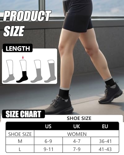 Womens Compression Ankle Crew Socks, Breathable Cushioned Socks - color: Gray Black White, size: 9-11