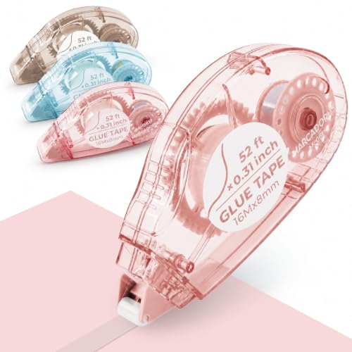 MARCADORUS Glue Tape Roller, Double Sided Tape Scrapbook 4 Pack Extra Long - size: 52.5 Ft x 0.31 In : 4 Pack