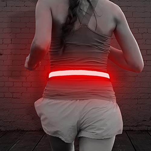 BSEEN LED Running Waist Belt - USB Rechargeable Reflective Glowing LED Waistband, Flashing Safety Light Belt for Runners, Joggers, Walkers, Pet Owners, Cyclists - color: Red