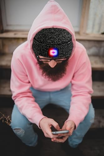 ATNKE LED Lighted Beanie Hat,USB Rechargeable 4 LED Red and Blue Flashing Running Headlamp Cap Gifts for Men and Women - color: #Blended Black Goldwire