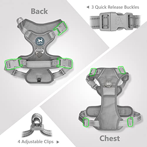 PoyPet No Pull Dog Harness, Reflective Vest with 2 Leash Clips & Handle - color: Grey(Matching Trim), size: S