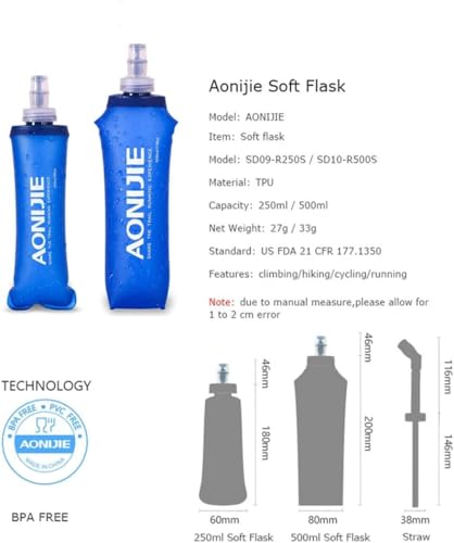 AONIJIE Soft Water Bottle, 2 Pack, 500ml - color: 2 Pcs - 500ml