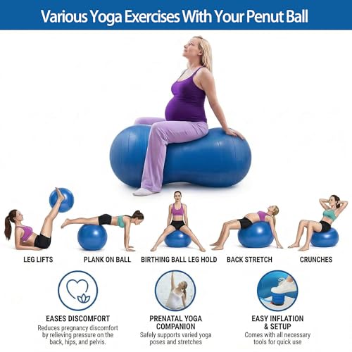 Peanut Ball for Kids Therapy,Anti-Burst Exercise Ball with Pump 90x45cm Yoga Ball Gym Quality Fitness Ball for Pregnancy Birth Exercise Physical Therapy, for Child Training, Women, Men - color: Blue