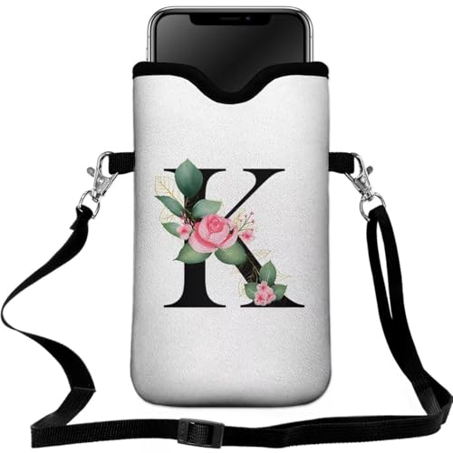 Cell Phone Sleeves Bag Case Crossbody Neoprene Holder Lanyard Phone Pouch for Women Men 7.5 X 4.5 Inches - Letter_K - color: Letter_K