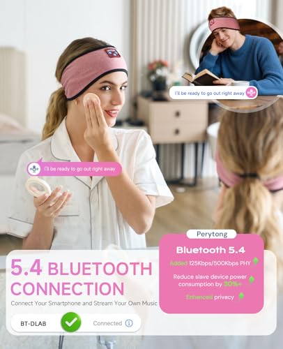 Perytong Sleep Headphones Bluetooth Headband, No Pressure for Ear, Headband Headphones Wireless Earphones Music Sleep Headband Earbuds, Sleep Mask Gifts for Men Women Teens - color: HB BrickRed