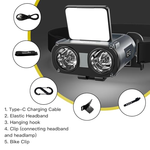 WARSUN MD9 Multi-Use Headlamp Rechargeable LED – Cap & Bike Mount, COB, Motion Sensor, 5 Modes, 800 Lumens or Camping, Fishing, Hiking - color: Gray