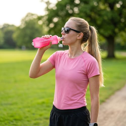 2 Pack 500ml Soft Flask, Shrink As You Drink Collapsible Water Bottles for Running Vest & Hydration Pack, BPA-Free Leak-Proof TPU Folding Bottle for Hiking Cycling Climbing Jogging-Pink - color: Pink