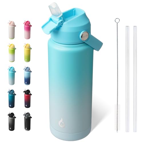 BJPKPK 24oz Insulated Water Bottle, Stainless Steel Bottle with Straw Lid - color: Sea Salt, size: 24 Ounces